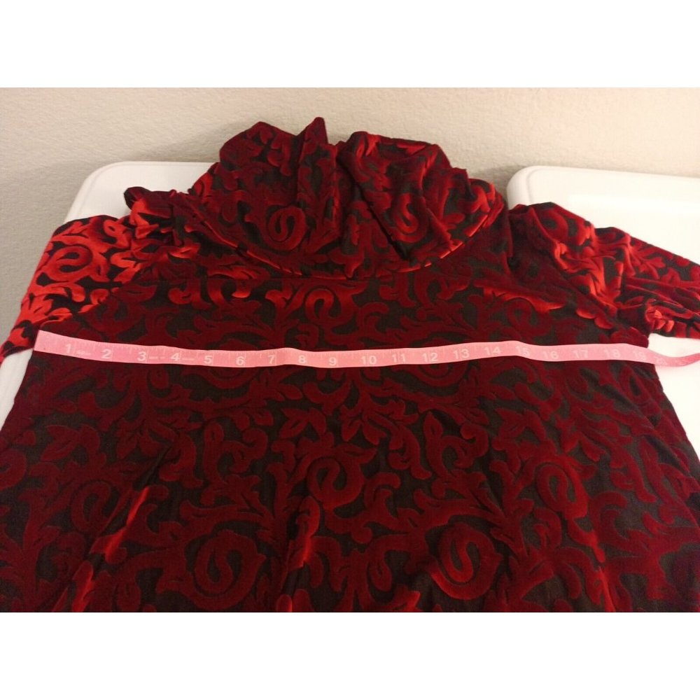 Women's Ruby Rd. Red/Black Velvet Soft Cowl Neck Elegant Blouse Size Medium - Picture 6 of 7